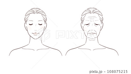 若い女性と老化した女性の顔のセット 108075215