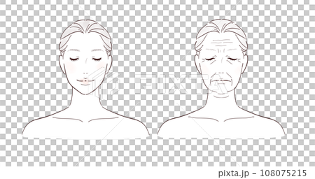 若い女性と老化した女性の顔のセット 108075215
