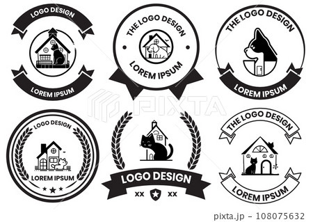 House of dogs and cats logo in animal clinic concept in flat line art style 108075632