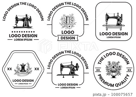 Tailoring and sewing equipment shop logo in flat line art style 108075657