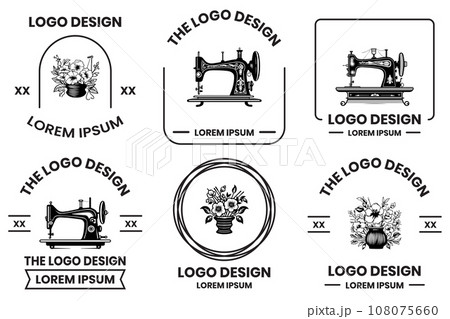 Tailoring and sewing equipment shop logo in flat line art style Tailoring and sewing equipment shop logo in flat line art style 108075660