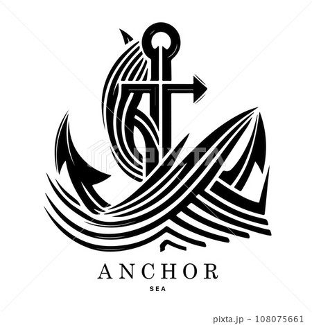 Marine emblems logo with anchor and rope, anchor logo - vector. Vector illustration 108075661