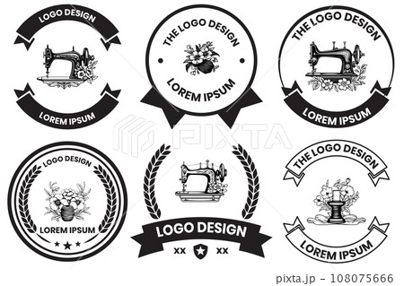 Tailoring and sewing equipment shop logo in flat line art style Tailoring and sewing equipment shop logo in flat line art style 108075666