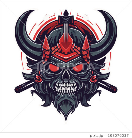 Skull emblem vector logo. Agressive ancient warrior human skull Skull emblem vector logo. Agressive ancient warrior human skull 108076037