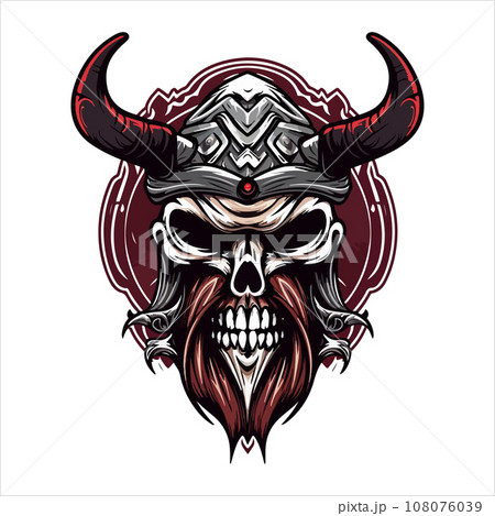 Skull emblem vector logo. Agressive ancient warrior human skull Skull emblem vector logo. Agressive ancient warrior human skull 108076039