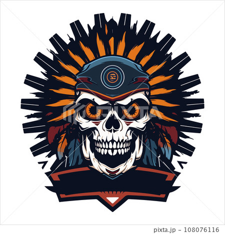 Skull emblem vector logo. Agressive rider human skull 108076116