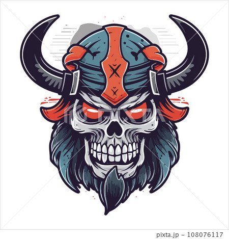 Skull emblem vector logo. Agressive ancient warrior human skull 108076117