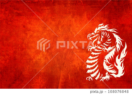 Chinese New year background with red paper texture and dragon in paper cut style. Horizontal Lunar New year backdrop with asian dragon. Copy space for text. Mick up template 108076848