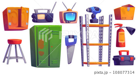 Garage interior furniture and working tools. 108077314