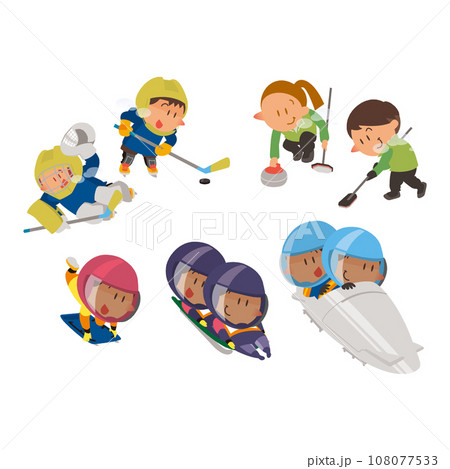 ウィンタースポーツを楽しむ子どもたちのイラストセット 108077533