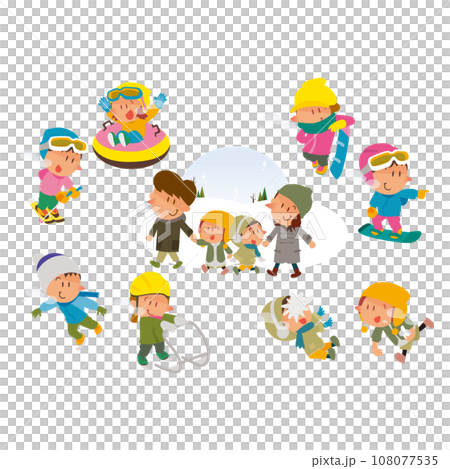 家庭享受冬季運動的插圖集 108077535