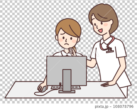 パソコン業務が苦手な看護師を励ます先輩 108078796