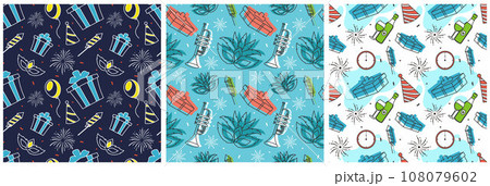 Set of Happy New Year 2024 Seamless Pattern Illustration with Elements New Years Background Design 108079602
