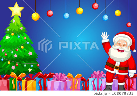 Cheerful Santa Claus Surrounded by Gifts and Snowman 108079833
