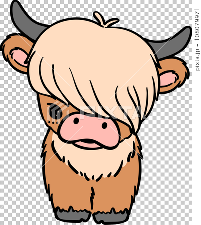 Baby highland cow cartoon animal hand drawing 108079971
