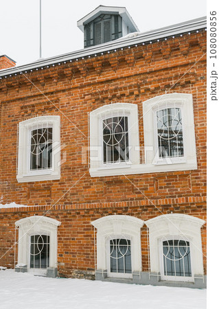 Building and houses in winter season. Snow in city and town architecture Building and houses in winter season. Snow in city and town architecture 108080856