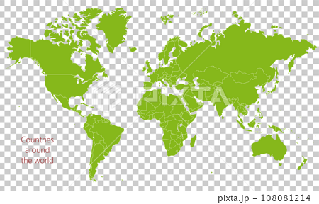 国境線のある世界地図、大西洋、ナチュラル 108081214
