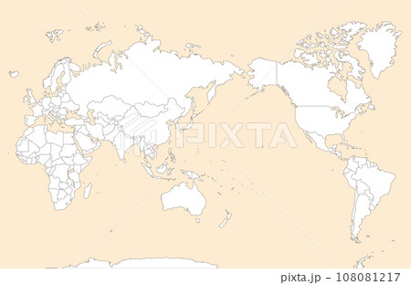 国境線のある六大陸の世界地図、大平洋、明るい色 108081217