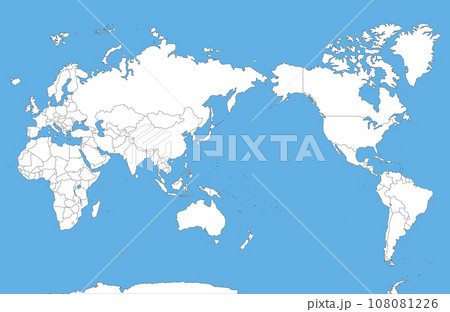 国境線のある六大陸の世界地図、大平洋、白地図 国境線のある六大陸の世界地図、大平洋、白地図 108081226