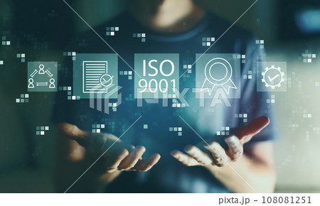 ISO 9001 concept with young man 108081251