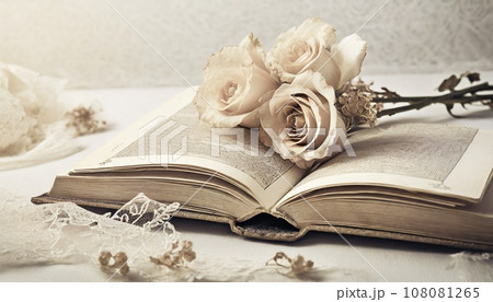 アンティークな本とドライフラワー 108081265