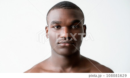 Male cosmetology. Face care. Confident handsome shirtless man with smooth radiant flawless healthy facial skin isolated on white background. Male cosmetology. Face care. Confident handsome shirtless man with smooth radiant flawless healthy facial skin isolated on white background. 108081629