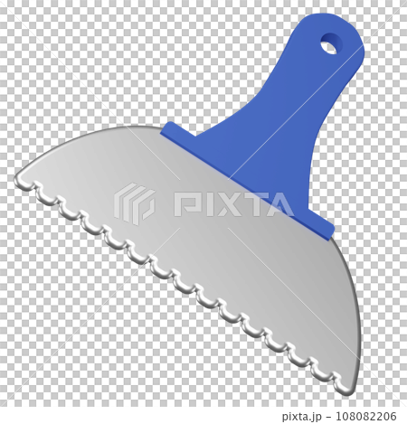 NOT AI 3D rendering of plastic baby spatula toy with blue rubberized handle. Junior construction kit. Realistic PNG illustration isolated on transparent background 108082206