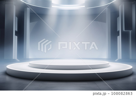 Empty 3D Podium Exhibition Background, Spotlights Surrounded the Stage 108082863