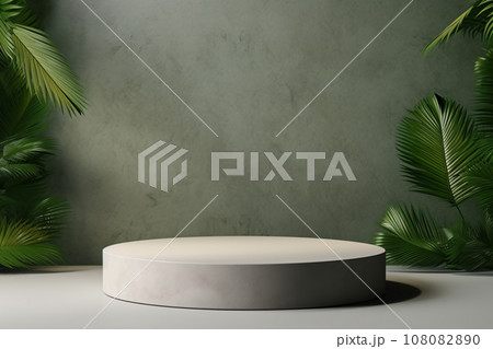 Podium Product Display Presentation with Sandstone and Plants 108082890