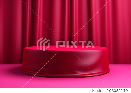Red Cylinder Podium on Viva Magenta Background, Product Display Mockup, Showroom Showcase 108083150