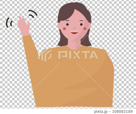 一個女人微笑揮手。向量圖 108083189