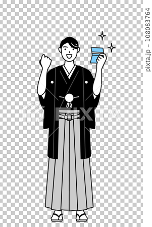 穿著鳳頭袴的男人很高興看到他的銀行存摺 穿著鳳頭袴的男人很高興看到他的銀行存摺 108083764