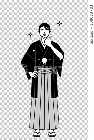 自信家のポーズを取る紋付袴姿の男性 自信家のポーズを取る紋付袴姿の男性 108083783