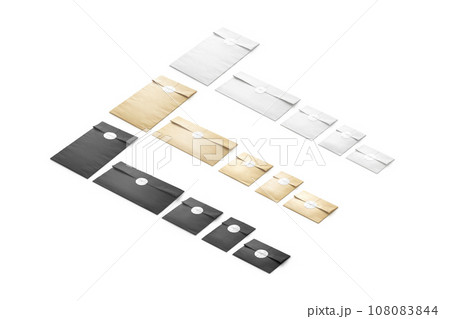 Blank black, craft and white paper bag with sticker mockup Blank black, craft and white paper bag with sticker mockup 108083844