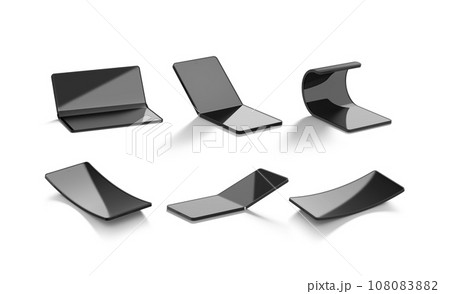 Blank black flexible flip phone display opened mockup, different types Blank black flexible flip phone display opened mockup, different types 108083882