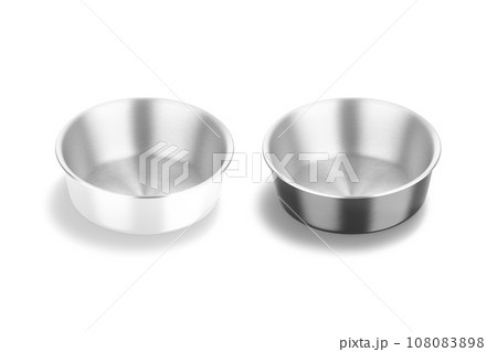 Blank black and white ceramic dog bowl with metallic mockup Blank black and white ceramic dog bowl with metallic mockup 108083898