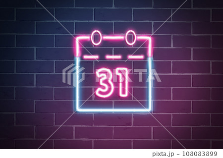 Decorative christmas neon 31 december calendar symbol on dark brick wall Decorative christmas neon 31 december calendar symbol on dark brick wall 108083899