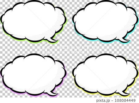 Pop cloud-like fluffy speech bubbles with neon color shadows 108084449