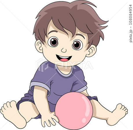 a handsome brown-haired baby is playing with ball while sitting a handsome brown-haired baby is playing with ball while sitting 108084954