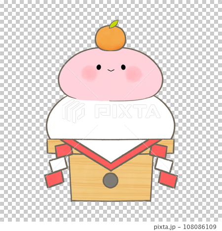 かわいい顔つきの紅白鏡餅 108086109