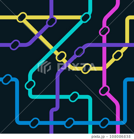 Metro map pattern. Seamless print of underground railway stations with tracks and tunnels, modern city subway map. Vector texture Metro map pattern. Seamless print of underground railway stations with tracks and tunnels, modern city subway map. Vector texture 108086838