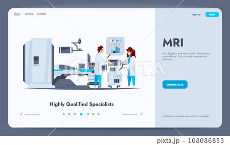 MRI scan landing. Medical diagnostic equipment, doctor patient room with medical equipment cartoon flat style, healthcare concept. Vector illustration 108086853