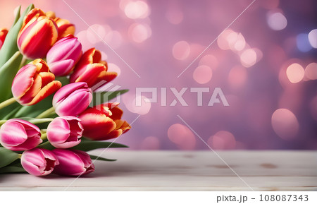 Beautiful tulip flowers bouquet and bokeh background 108087343
