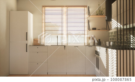 a modern and spacious kitchen. 3D render a modern and spacious kitchen. 3D render 108087865