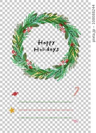 Christmas wreath Christmas card Simple and stylish illustration Handwritten touch 108088244