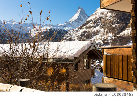 View of the Matterhorn during the day in winter. Zermatt, Switzerland View of the Matterhorn during the day in winter. Zermatt, Switzerland 108088468