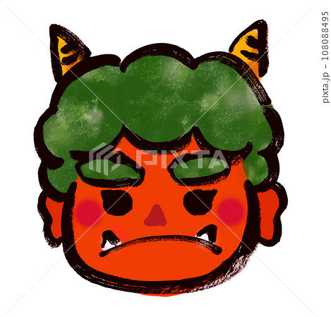 【節分素材】和風の筆描きの赤鬼の顔 108088495
