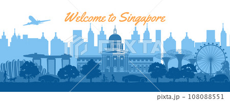 Singapore famous landmarks by silhouette style 108088551