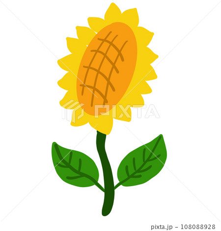 A cartoon drawing of a bright yellow sunflower. A cartoon drawing of a bright yellow sunflower. 108088928