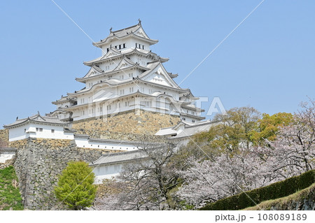 姫路市立動物園内から見える　姫路城（世界遺産）と桜 108089189